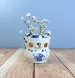 Handmade Charming Ceramic Bud Vase, White & Blue Ceramics, Cute Miniature Flower Animal Gift For Her - thumbnail 1