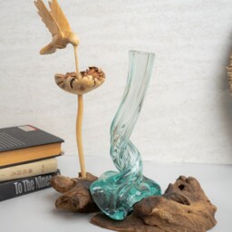 Flower Molten Glass Vase 9 Inch/22cm, Designer Vase, Balinese Driftwood, Home Decor, Room Housewarming, Birthday Gift - thumbnail 3