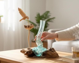 Flower Molten Glass Vase 9 Inch/22cm, Designer Vase, Balinese Driftwood, Home Decor, Room Housewarming, Birthday Gift