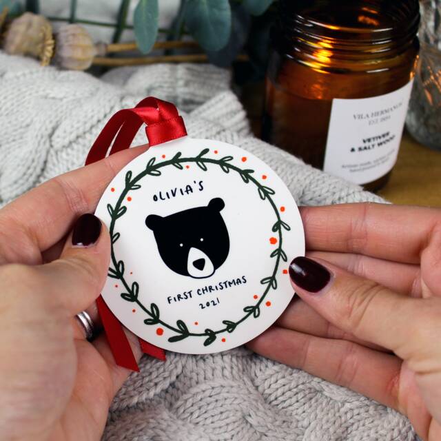 Botanical Bear Baby's 1st Christmas 2026 Tree Decoration - image 1