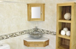Bathroom Vanity Unit Oak Corner Wash Stand White Marble & Stone Basin 501Wwmsbc - thumbnail 1