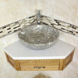 Bathroom Vanity Unit Oak Corner Wash Stand White Marble & Stone Basin 501Wwmsbc - thumbnail 3