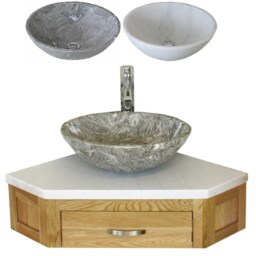 Bathroom Vanity Unit Oak Corner Wash Stand White Marble & Stone Basin 501Wwmsbc - thumbnail 2