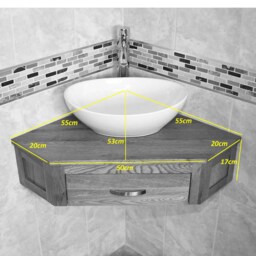 Bathroom Vanity Unit Oak Corner Wash Stand White Marble & Stone Basin 501Wwmsbc - thumbnail 4