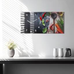 Vegetables Printed Clock, Multicolor Custom Wall Foods & Drinks Vertical Glass Clock