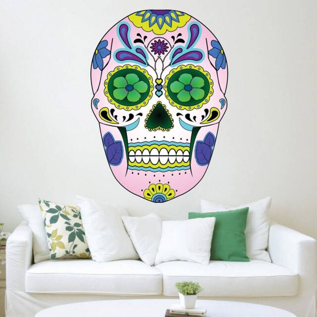 Sugar Skull Decal - Dia De Los Muertos Day Of The Dead Wall Art Candy Decor Reusable Fabric Material Vwaq-Gjg#3
