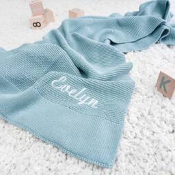 Personalized Cotton Knit Baby Blanket, Embroidered Name, Newborn Gift - thumbnail 2