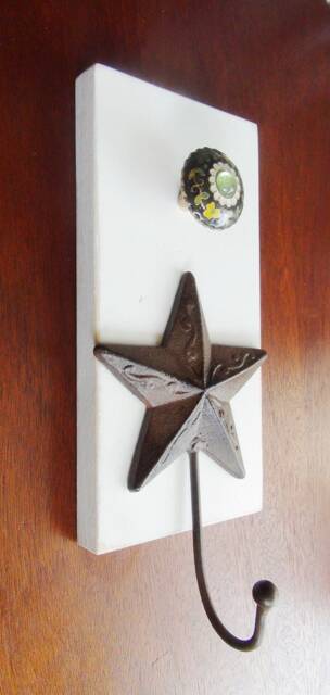 "Wall Hanging With Green Glass & Metal Inlay Knob Iron Star Hook - Original ""Bauble Board" - image 1