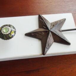 "Wall Hanging With Green Glass & Metal Inlay Knob Iron Star Hook - Original ""Bauble Board" - thumbnail 2