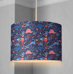 Lampshade - Nursery Ceiling Or Table Lampshade, Pink & Blue Dinosaurs, Childrens Room Lampshade Round Dinosaur - thumbnail 1