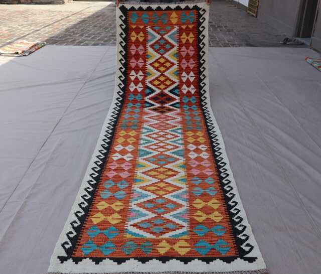 2'10x9'6 Ft Afghan Kilim Runner Rug, Geometric Natural Veg Dyes Wool Flatweave Boho Rug, Handwoven Tribal Kitchen, Hallway - image 1