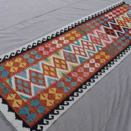 2'10x9'6 Ft Afghan Kilim Runner Rug, Geometric Natural Veg Dyes Wool Flatweave Boho Rug, Handwoven Tribal Kitchen, Hallway - thumbnail 2