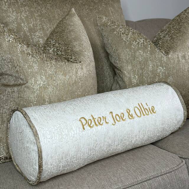 "Luxury Personalised Initial Embroidered Bolster Cushion 16""x6" - image 1