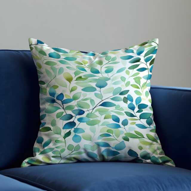 Green Leaf Cushion Cover, Botanical Pillow Case, Watercolour Foliage Throw Pillowcase, Modern Nature Sofa Decor - image 1