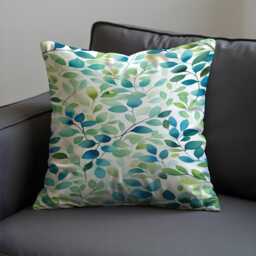 Green Leaf Cushion Cover, Botanical Pillow Case, Watercolour Foliage Throw Pillowcase, Modern Nature Sofa Decor - thumbnail 2