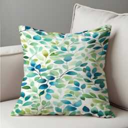 Green Leaf Cushion Cover, Botanical Pillow Case, Watercolour Foliage Throw Pillowcase, Modern Nature Sofa Decor - thumbnail 4