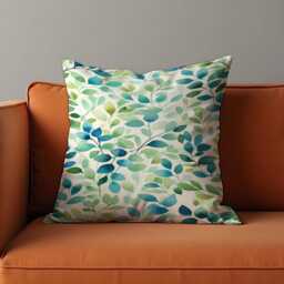 Green Leaf Cushion Cover, Botanical Pillow Case, Watercolour Foliage Throw Pillowcase, Modern Nature Sofa Decor - thumbnail 3