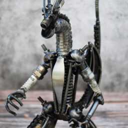Recycled Metal Dragon Sculpture, Handmade Industrial Art, Iron Anniversary Art - thumbnail 3