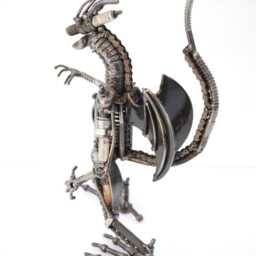 Recycled Metal Dragon Sculpture, Handmade Industrial Art, Iron Anniversary Art - thumbnail 4