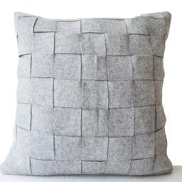 Grey Felt Pillow, Wool Pillow Case, Throw Gray Weave Housewarming Gift, Gift For Mom, Dad, Couple - thumbnail 2