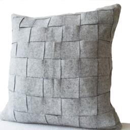 Grey Felt Pillow, Wool Pillow Case, Throw Gray Weave Housewarming Gift, Gift For Mom, Dad, Couple - thumbnail 3
