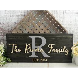 Personalized Family Name Wood Sign, Wedding Gift For Couple, Established Year Last - thumbnail 1