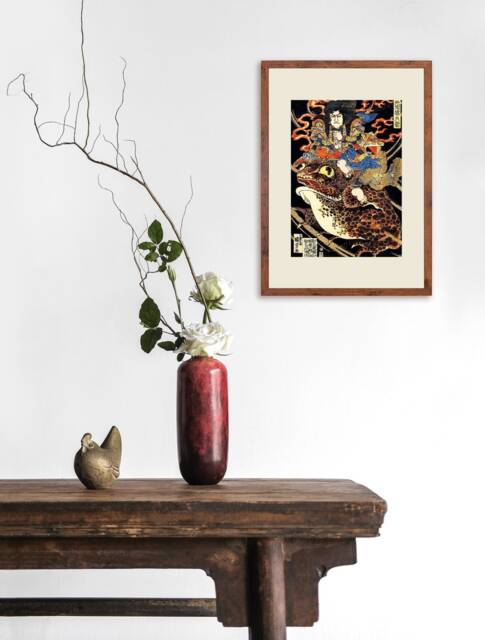 Japanese Samurai Art Print Poster Woodblock Ukiyo-E Style Framed Mounted Wall Utagawa Kuniyoshi Toad Horror Monster Frog Japan A3 A2 - image 1
