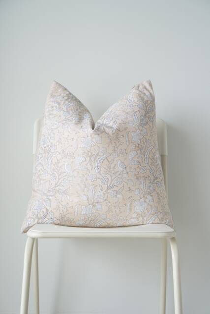 "Block Print Pillow Cover Floral Batik, Natural Dyed - 20"" X 20" - image 1