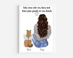 Personalised Cat & Owner Print, Cat Portrait, Cat Gift, Cat Memorial Print, Personalised Pet Portrait - thumbnail 1
