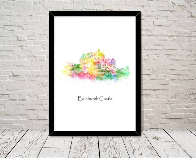 UK Landmarks Edinburgh Castle Watercolour Illustration Print World Attractions Famous Landmark Travel Poster Historical Sites