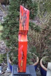 "Modern Abstract Wood Aluminum Artist Sculpture ""Redtower"
