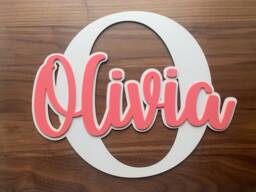 Personalised Acrylic & Wood Name Initial Sign, Nursery Decor, Kid Bedroom Door Sign, Plaque - thumbnail 1