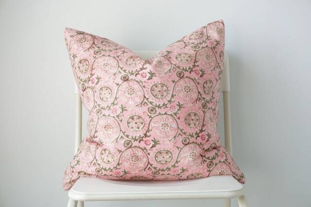 "Block Print Pillow Cover Floral Batik, Natural Dyed - 20"" X 20" - image 1