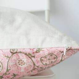 "Block Print Pillow Cover Floral Batik, Natural Dyed - 20"" X 20" - thumbnail 3