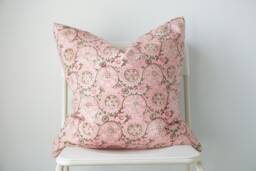 "Block Print Pillow Cover Floral Batik, Natural Dyed - 20"" X 20" - thumbnail 1