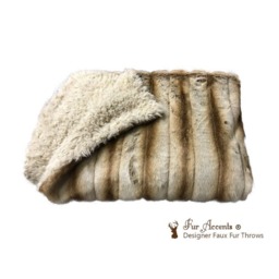 Luxury Faux Fur Throw Blanket - Brown Ribbed Chinchilla, Fleece Lining