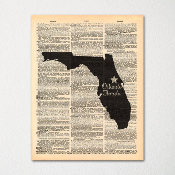 Florida Custom City-state Dictionary Art Print/Vintage Paper