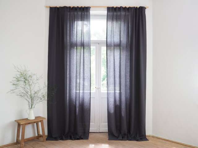 Elegant Linen Curtain With Multi-Functional Pleating Tape Made Of Medium - 160 G/M2. Charcoal Color. 100% Fabric - image 1
