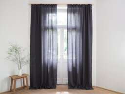 Elegant Linen Curtain With Multi-Functional Pleating Tape Made Of Medium - 160 G/M2. Charcoal Color. 100% Fabric - thumbnail 1