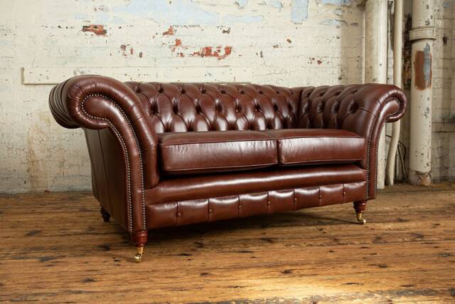 Handmade 2 Seater Vintage Hazel Brown Leather Chesterfield Sofa - image 1