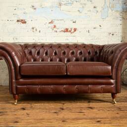 Handmade 2 Seater Vintage Hazel Brown Leather Chesterfield Sofa - thumbnail 2