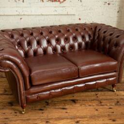 Handmade 2 Seater Vintage Hazel Brown Leather Chesterfield Sofa - thumbnail 3