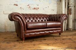 Handmade 2 Seater Vintage Hazel Brown Leather Chesterfield Sofa - thumbnail 1