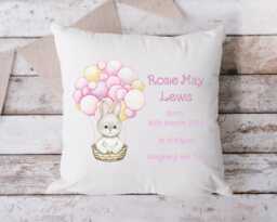 Personalised Baby Girl Birth Stats Cushion Gift, New Keepsake Nursery - thumbnail 1