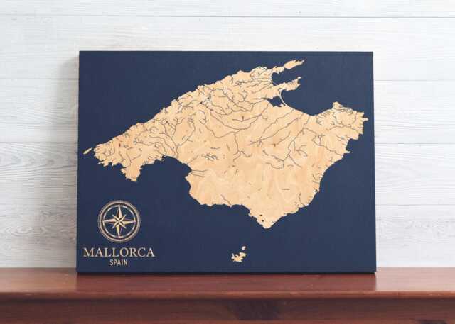Mallorca, Spain Map - Engraved Wood Coastal Chart Wall Art Sign, Beach House Home Decor Island Life Print, Unique Personalized Family Gift - image 1