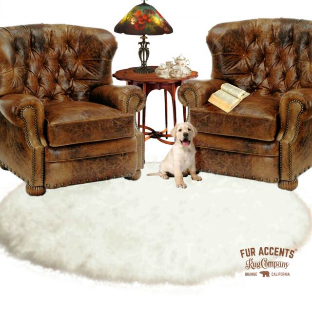 Plush Faux Sheepskin Round Rug - Ivory White, Shag Area - image 1