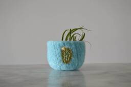 Felted Wool Bowl - Sky Blue Bowl With Cactus Gifts For Gardeners, Nature Lovers, Spring Ring Dish, Air Plant Planter