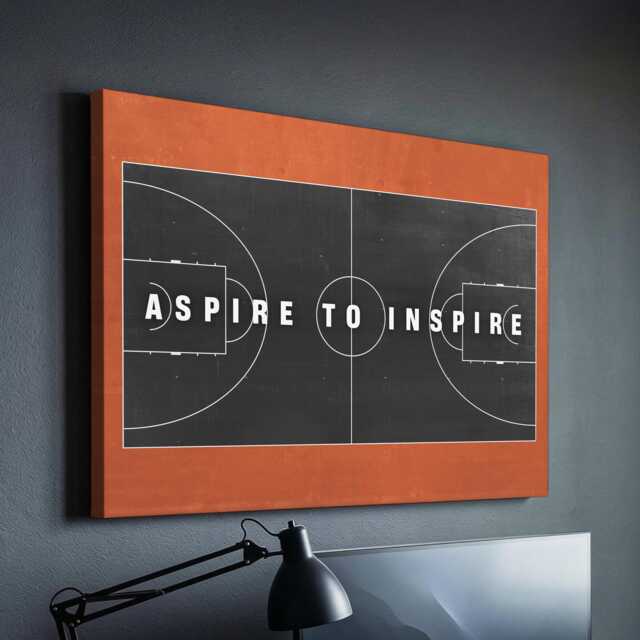 Aspire To Inspire Basketball Court Sport Motivational Inspirational, Framed Canvas Wall Art Poster Print, Home Office & Room Decor, Gift - image 1