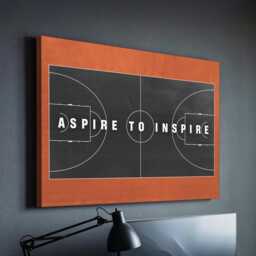 Aspire To Inspire Basketball Court Sport Motivational Inspirational, Framed Canvas Wall Art Poster Print, Home Office & Room Decor, Gift - thumbnail 1