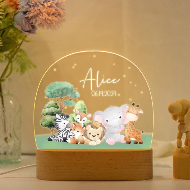 Personalized Night Light Baby, Animal Light, Baby Gift Birth, Birthday For Kids, Christening Gift, Nursery Decor, Bedside Lamp - image 1